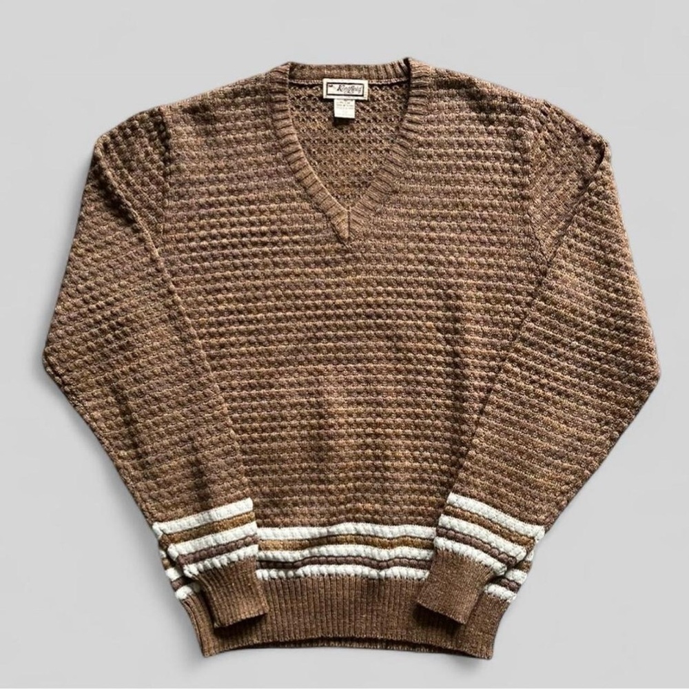 Vintage 80s-90s Kentfield women’s waffle knit v neck sweater long sleeve
